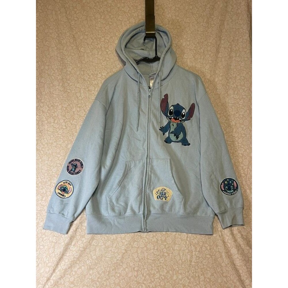 Stitch light blue patch zip up hoodie